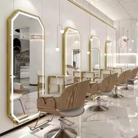 Espejo de Salón de Belleza con Luz Led para Maquillaje y Peluquería, Montado en la Pared, Mueble de Barbería, Diseño Dorado de Cuerpo Entero, Gran Oferta