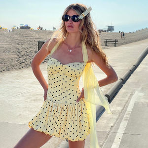 Elegant <b>Polka</b> <b>Dot</b> Halter Neck Bubble Dress Women Slim Fit Waist Shaping Sleeveless Mini Dress with Gathered <b>Skirt</b> Design - Product Image 5