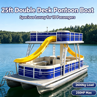 Bote Pontón de Doble Cubierta Resistente de 25 Pies, Anticorrosión, Impermeable, con Accesorios Completos, Cómodo para Paseos Familiares y Recreativos