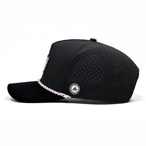 Performance 5 Panel Golf Rope <b>Cap</b> Custom Logo Perforated Laser Cutting Hole Baseball Golf <b>Hats</b> With Rubber Patch Waterproof <b>Hats</b> - Product Image 3
