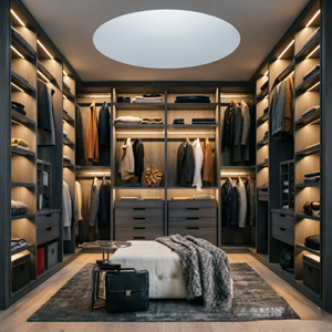 Système de dressing en U haut de gamme avec barres lumineuses LED intégrées et unités de rangement à tiroirs profonds de grande capacité - Product Image 2