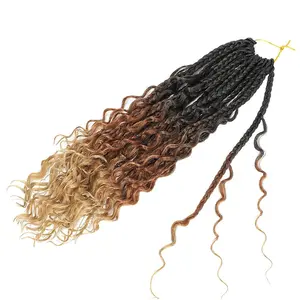 Boho Box Braids Crochet With Human Hair Curls 32 Inch Pre-looped