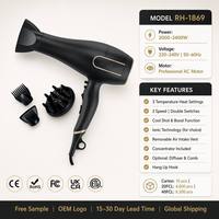 Sèche-cheveux professionnel de salon, moteur AC, ionique, 2000-2400W, 2 vitesses avec concentrateur et diffuseur