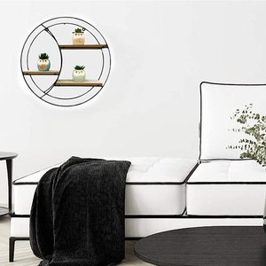Étagère murale ronde en fer et bois, diamètre 44 cm, design à 3 niveaux flottants - Product Image 4