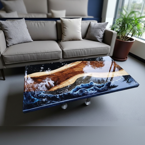 โต๊ะรับประทานอาหารเรซิ่นสีน้ำเงินลายแม่น้ำสำหรับตกแต่งร้านอาหาร I โต๊ะโซฟาสำหรับพื้นที่ชายหาด I โต๊ะไม้เคลือบอีพ็อกซี่สำหรับบ้าน I โต๊ะกาแฟสไตล์รอยัล - Product Image 1