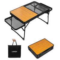Table pliante d'extérieur demi-maille demi-bois, en alliage d'aluminium et fer forgé, capacité 30 kg, portable pour camping, pique-nique, barbecue
