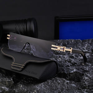 Lunettes de soleil sans monture personnalisées pour hommes, verres polarisés UV400 en PC, style Instagram noir, lunettes de sport avec étui - Product Image 4