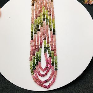 Cuentas de turmalina Natural Rondelle facetadas de 3mm o 4mm, turmalina Gemmy de sandía Rosa Verde Negro Natural, hebra de 12 pulgadas Weddi - Product Image 4