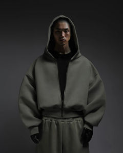 Yingling 520gsm V3 فضفاض صالح هوديي نحى من الصوفه بسحاب لأعلى البلوز مقنعين اقتصاص تناسب انخفاض الكتف القطن الرجال البريدي حتى هوديي - Product Image 1