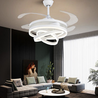Ventilateur de plafond LED intelligent moderne noir et or en fer et acrylique de 42 pouces pour chambre à coucher avec télécommande, lumière silencieuse et intensité réglable