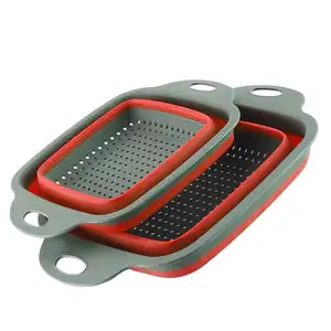 Kitchen sink outdoor travel portable folding square 2 pcs set wish fruit vegetable strainer water drain basket