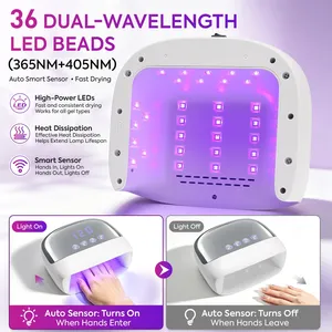 โคมไฟเล็บ LED ป้องกันรังสียูวี พร้อมพื้นที่กว้างพิเศษ, หลอด LED คู่ความยาวคลื่น 365+405 นาโนเมตร, ตั้งเวลาได้ 4 ระดับ 30 วินาที/60 วินาที/99 วินาที/120 วินาที - Product Image 5
