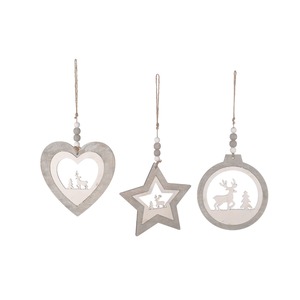 Pendentif de Noël en bois gris avec perles assorties - Product Image 1
