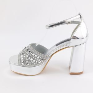 Eleganti <span class=keywords><strong>Tacchi</strong></span> <span class=keywords><strong>con</strong></span> Plateau in <span class=keywords><strong>Argento</strong></span> e Strass per Donna, <span class=keywords><strong>con</strong></span> Cinturino alla Caviglia, Ideali per Feste e Matrimoni - Product Image 2