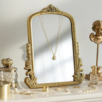 Miroir à cadre en bois de style baroque vintage européen Miroir de dressing arqué sculpté Miroir de table mural pour chambre à coucher