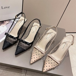 Factory Wholesale Pointy Stiletto Heels Korean Version of Sexy Net Wrapped Head Female Bow High-heeled Sandals - Product Image 1