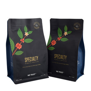 Sacs à café en aluminium avec fermeture éclair, fond plat, valve, 8 soufflets latéraux, résistants à l'humidité, refermables, imprimés sur mesure, en CPP - Product Image 3