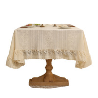 Nappe carrée de luxe en dentelle guipure brodée florale, style nordique, anti-plis, anti-poussière, lavable, pour hôtels et restaurants