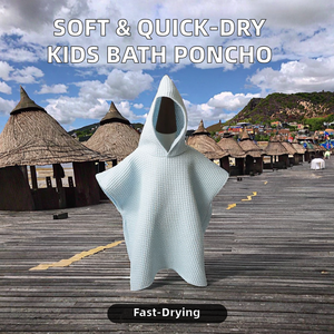 Poncho de Playa con Capucha de Tela de Algodón Waffle de Primera Calidad, Toalla de Baño de Secado Rápido para Niños, Color Sólido Suave, para Uso en Baño y Dormitorio - Product Image 3