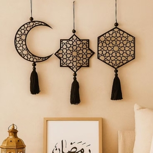Nuevo Estante Decorativo de Pared de Algodón Negro con Diseño de Estrellas y Luna, Patrón de Naturaleza Muerta para Decoración de Pared de Cumpleaños, Hogar y Dormitorio - Product Image 1