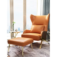 Fauteuil de loisirs en cuir de luxe nordique, en cuir de vachette pleine fleur, design de designer, pour salon, fauteuil inclinable à dossier haut, style Mid-century, en acier inoxydable