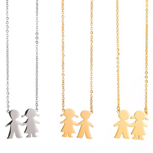 Collana con Ciondoli Personalizzati in Acciaio Inossidabile Placcato Oro con Nome di Famiglia, Coppia e Ragazzo e Ragazza - Product Image 5
