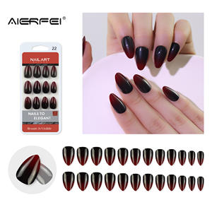 AIERFEI Salon qualité courte forme d'amande Gel <span class=keywords><strong>ongles</strong></span> conseils Ombre presse sur les <span class=keywords><strong>ongles</strong></span> couleur <span class=keywords><strong>rouge</strong></span> <span class=keywords><strong>ongles</strong></span> artificiels - Product Image 3