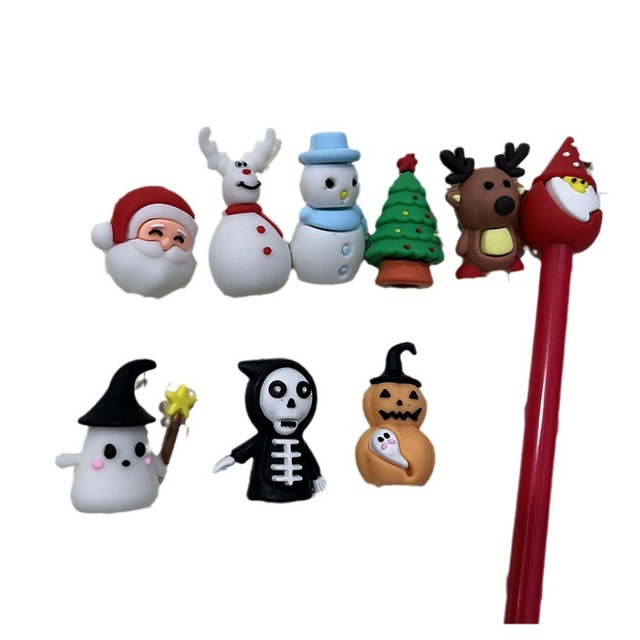Cartoon 3D PVC Christmas Halloween Characters Mini Plastic Pen Top Waterproof Rubber for Kids 1.0mm Fun Toys Topper for Creative