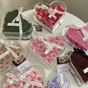 Mazing top seller 2023 new arrival heart shaped two layers flower box box flower rose clear rose heart boxes