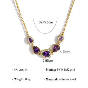 Collar con Colgante de Gota de Agua Geométrica, Joyería de Acero Inoxidable, Collar Ajustable de Circonita Cúbica, Gargantilla de Acero Inoxidable - Product Image 3