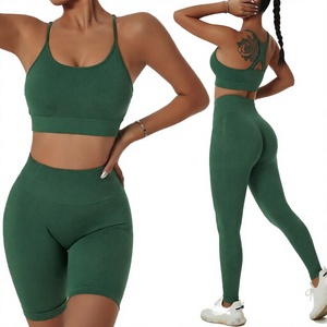 High Waist Solid Yoga Set <b>Women</b> Sports Bra and Shorts Activewear Elastic Waist Seamless Fitness Gym Outfit Plus Size 3-Piece - Product Image 4