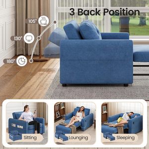 Jooli H Single Convertible Sofa <strong>Bed</strong> 3-in-1 Modern Pull-out Sleeper Chair USB Ports Side Pocket for Living Room <strong>Guest</strong> Room Home - Product Image 5