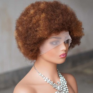 Perruque sans colle en dentelle monofilament vierge vietnamienne HD, petits nœuds blanchis, mèches brunes claires/foncées, franges, coupes afro bouclées - Product Image 3