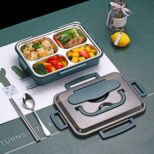 304 Stainless Steel Insulated <b>Lunch</b> <b>Box</b> Divided Bento With Cutlery For Students And Office Workers Rectangle Solid Color - Product Image 1