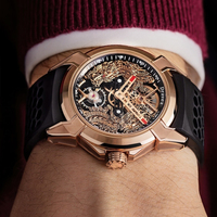 Nouvelle montre mécanique entièrement automatique pour homme, avec cadran double dragon, bracelet en silicone noir, boîtier en acier inoxydable, charme sportif et tendance