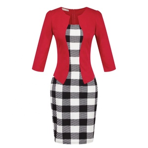 Falso in due pezzi matita Aderente In Pizzo Più Il vestito <span class=keywords><strong>da</strong></span> formato del vestito stampa Floreale a maniche lunghe Con Cintura ufficio vestiti dalle donne - Product Image 5