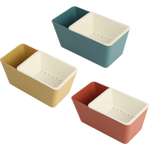 Cesta de lavado de frutas de doble compartimento extralarga para el hogar, cocina, estante de frutas de plástico multifunción con escurridor - Product Image 6