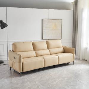 Canapé-lit électrique inclinable trois places en cuir véritable, ensemble de canapés modernes avec fonctions de massage et de refroidissement et structure métallique - Product Image 5