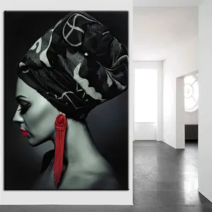 Moderne ethnique femmes côté visage mur art photos et chapeaux personnalisés chapeau toile peintures pour la maison salon décor