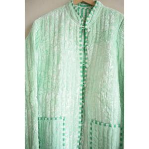 Chaqueta Acolchada de Terciopelo, Terciopelo Arrugado Hecho a Mano, Ribete a Cuadros, Abrigo Boho Oversize, Chaqueta Acolchada, Chaqueta Acolchada de Terciopelo - Product Image 4
