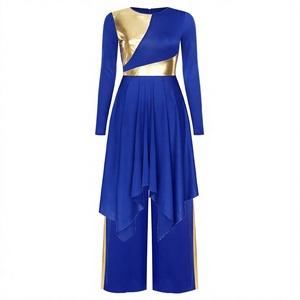 Women Blue Gold Ballet <b>Dance</b> <b>Dress</b> Long Sleeve Wide Leg Performance Costume Adult Professional Competition Wear Silk/Cotton - Product Image 4