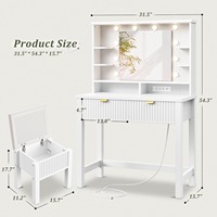 Commande en gros de coiffeuse moderne en panneaux de fibres à densité moyenne (MDF) avec design cannelé, écologique, miroir HD, 3 couleurs réglables