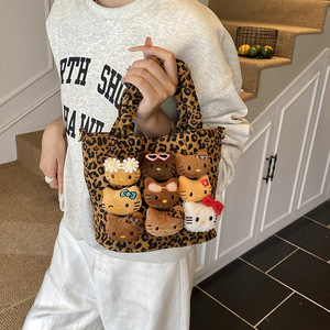 New Arrival Girls' Suede Crossbody Bag Cartoon Plush <strong>Doll</strong> Leopard Lining Leopard Print Shoulder Bag Fashion Handbag - Product Image 2