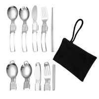 Ensemble de couverts de voyage modernes en acier inoxydable réutilisables de conception coréenne, pour le camping en plein air, avec couteau, fourchette, cuillère et étui pliable