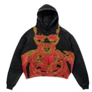 Men's Embroidered Oversized Pullover Hoodie Hooded Retro Gothic Casual Alphabet Blast Skull Sweatshirt - Product Image 6