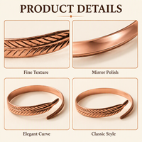 Gelang Manset Tembaga Murni Vintage Unisex Dapat Disesuaikan, Berukir Laser Motif Bulu, Tahan Gores, Tahan Benturan, Hipoalergenik