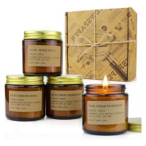 Custom 4 Pack Scented Candle Set Soy Wax Aromatherapy Candles for Home <b>Decoration</b> Amber Glass <b>Jar</b> Candle Gift for Women - Product Image 1