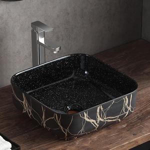 <span class=keywords><strong>Lavabo</strong></span> Rectangular de Porcelana Azul y Blanca Estilo <span class=keywords><strong>Retro</strong></span> Chino para Baño, Lavamanos con Grifo y Desagüe para Hotel - Product Image 3