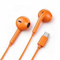 Écouteurs filaires USB-C stéréo orange semi intra-auriculaires avec contrôle du volume pour téléphones mobiles Android et iPhone 15 16