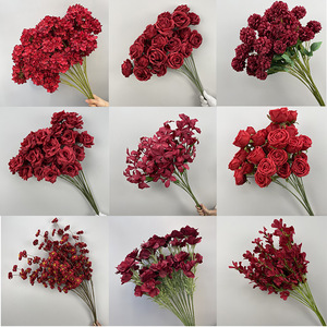Fleurs de mariage rouges faites à la main Grand vin rouge Salle de mariage Route Plomb Décoration douce Vente en gros Graduation de Thanksgiving - Product Image 2